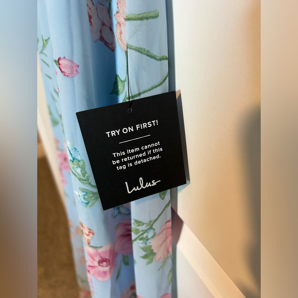 NWT Lulu’s Elegant Admiration Light Blue Floral One-Shoulder Maxi Dress L and XL - Picture 5 of 7